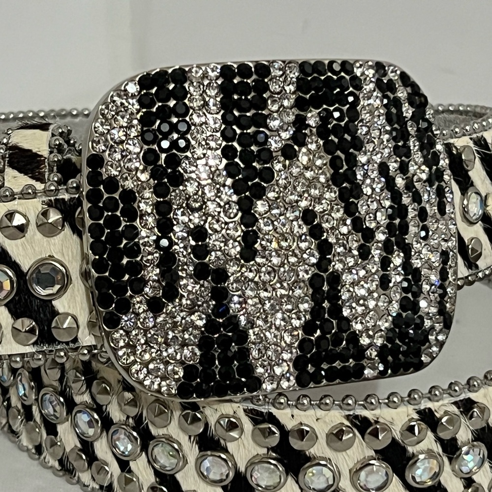 Nocona | Zebra Stripe Horse Hair and Rhinestone Belt - Picture 2 of 11